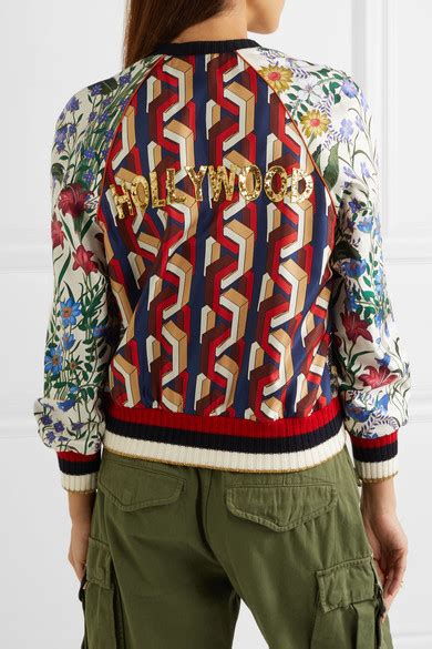 gucci appliquéd printed silk-twill bomber|Gucci blazers for women.